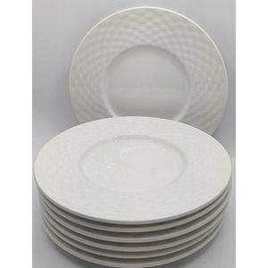 7 White Woven Pattern Peasant Village PV Saucers Italy